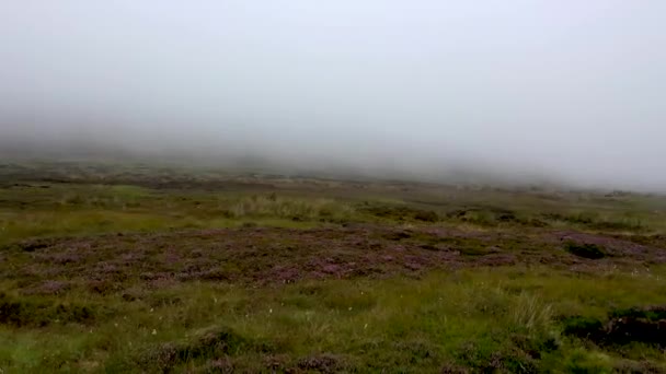 Volare attraverso la fitta nebbia sul monte Glengad a Malin nella contea di Donegal - Irlanda — Video Stock