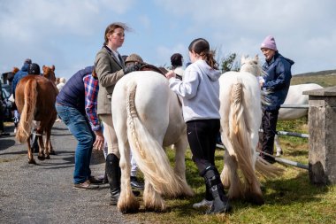 MEENAŞ, İKİNCİ DONEGAL, İRELAND - 4 AĞUSTOS 2025: Her yaştan biniciler Meencross Tarım Fuarı 'nın tadını çıkarıyorlar.