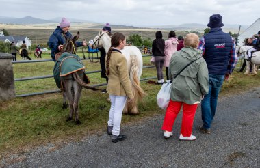 MEENAŞ, İKİNCİ DONEGAL, İRELAND - 4 AĞUSTOS 2025: Her yaştan biniciler Meencross Tarım Fuarı 'nın tadını çıkarıyorlar.