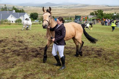 MEENAŞ, İKİNCİ DONEGAL, İRELAND - 4 AĞUSTOS 2025: Her yaştan biniciler Meencross Tarım Fuarı 'nın tadını çıkarıyorlar.