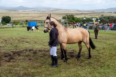 MEENAŞ, İKİNCİ DONEGAL, İRELAND - 4 AĞUSTOS 2025: Her yaştan biniciler Meencross Tarım Fuarı 'nın tadını çıkarıyorlar.