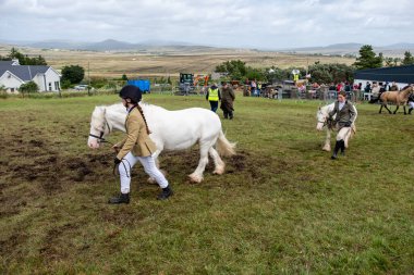 MEENAŞ, İKİNCİ DONEGAL, İRELAND - 4 AĞUSTOS 2025: Her yaştan biniciler Meencross Tarım Fuarı 'nın tadını çıkarıyorlar.