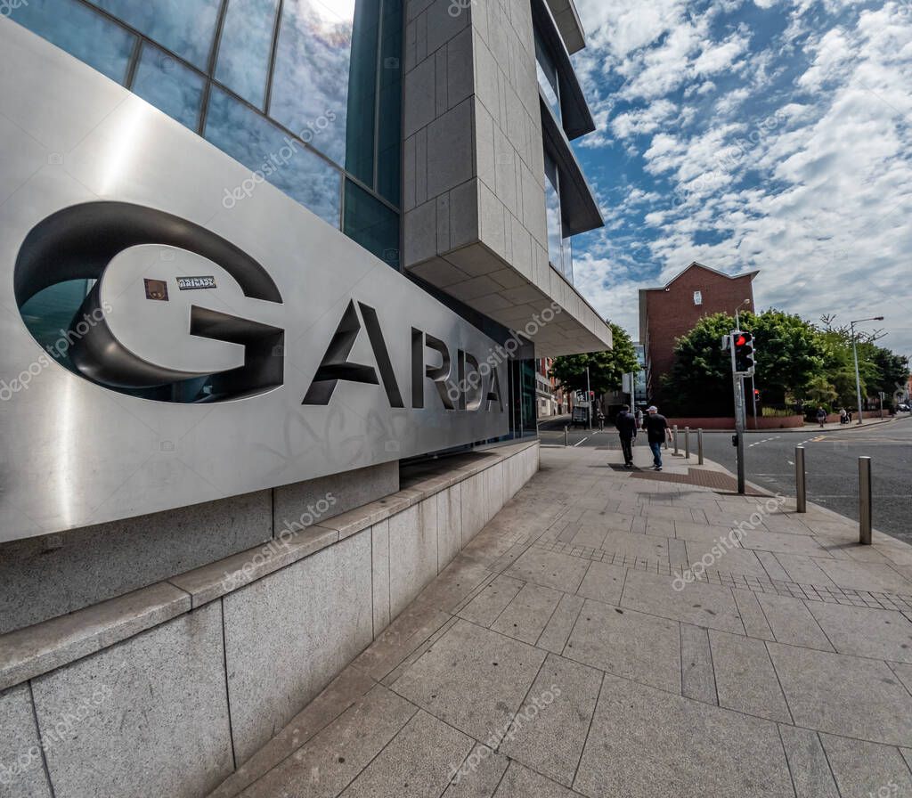 DUBLIN, IRELAND - JULY 16, 2025 - This Garda sign outside Kevin Street Garda Police Station