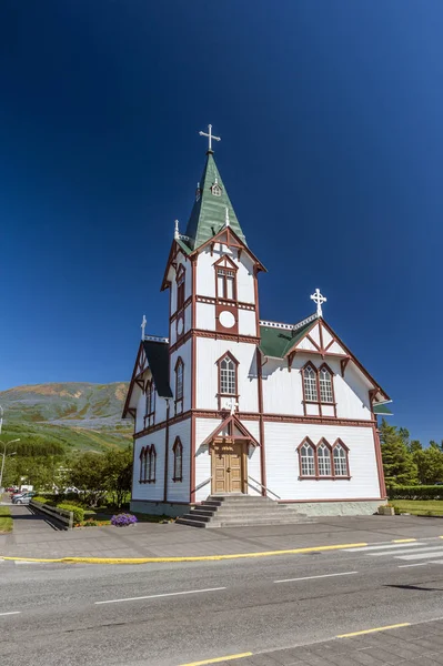 Vackra Små Isländska Träkyrkan Husavik Norra Island — Stockfoto