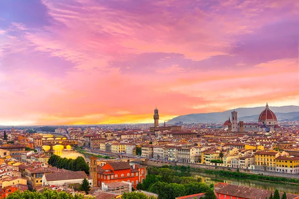 Coucher Soleil Vif Sur Rivière Arno Florence Partir Place Michelangelo — Photo