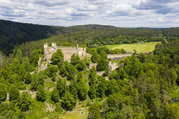 Ruínas Antigo Castelo Gótico Divci Kamen Pedra Donzela Sul República — Fotografia de Stock