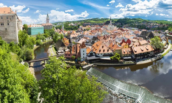 Vista Panorámica Curva Del Río Moldava Centro Histórico Hermosa Ciudad —  Fotos de Stock