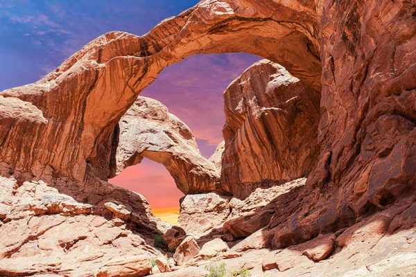 Photo Jour Une Double Arche Parc National Des Arches Utah — Photo