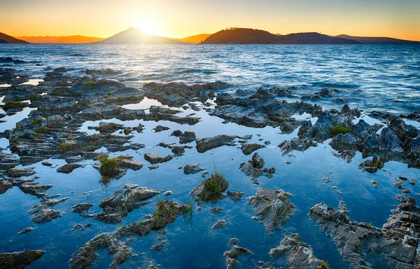 Piękny Zachód Słońca Nad Jeziorem Lago Blanco Tierra Del Fuego — Zdjęcie stockowe