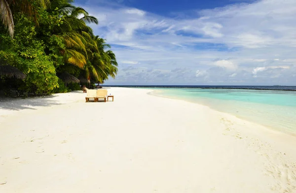 Paraíso Tropical Maldivas Com Praia Branca Mar Azul Turquesa — Fotografia de Stock