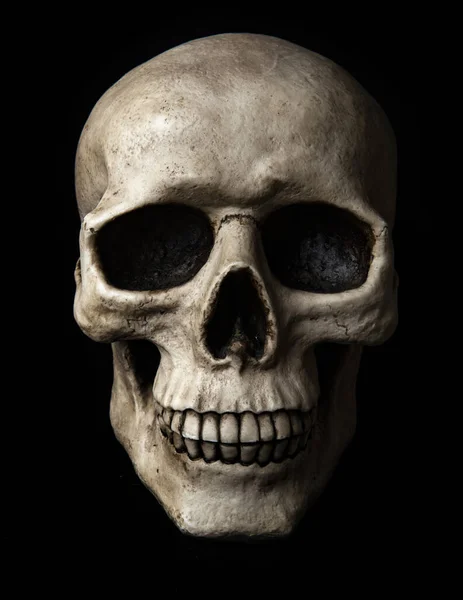 Frontal View Human Skull Dramatic Lightning Isolated Black Background — Stock Photo, Image