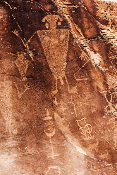 Man Rock Art Petroglyphs Ancient Fremont People Native Americans Seen — Stock Photo, Image