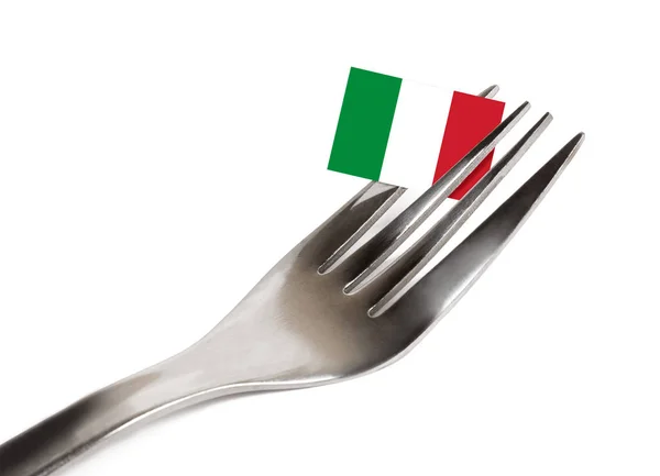 Вилка Белом Фоне Итальянским Флагом — стоковое фото