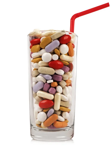 Many Pills Glass White — Stock Photo, Image