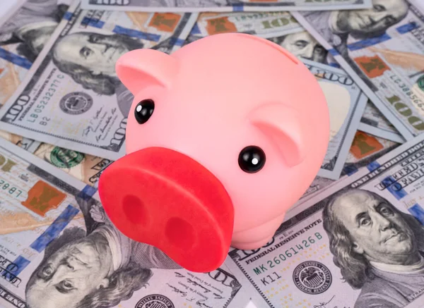 Piggy Bank Pile Dollars Background — Stock Photo, Image