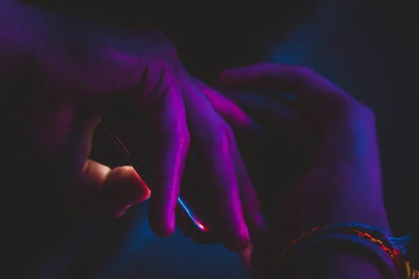 Phone Hand Neon — Stock Photo, Image