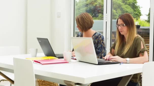 Exitosa Mujer Negocios Caucásica Que Trabaja Computadoras Portátiles Desde Casa — Vídeo de stock