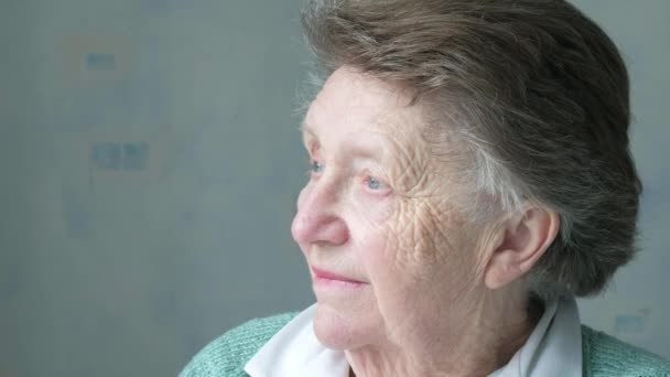 Close Portrait Senior Caucasian Woman Face — Stock Video
