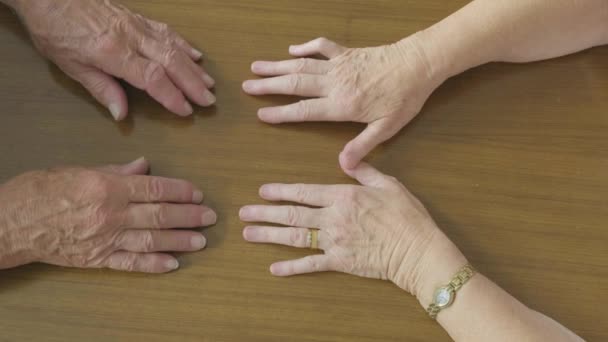 Top View Romantic Senior Caucasian Couple Holding Hands Table — Stock Video