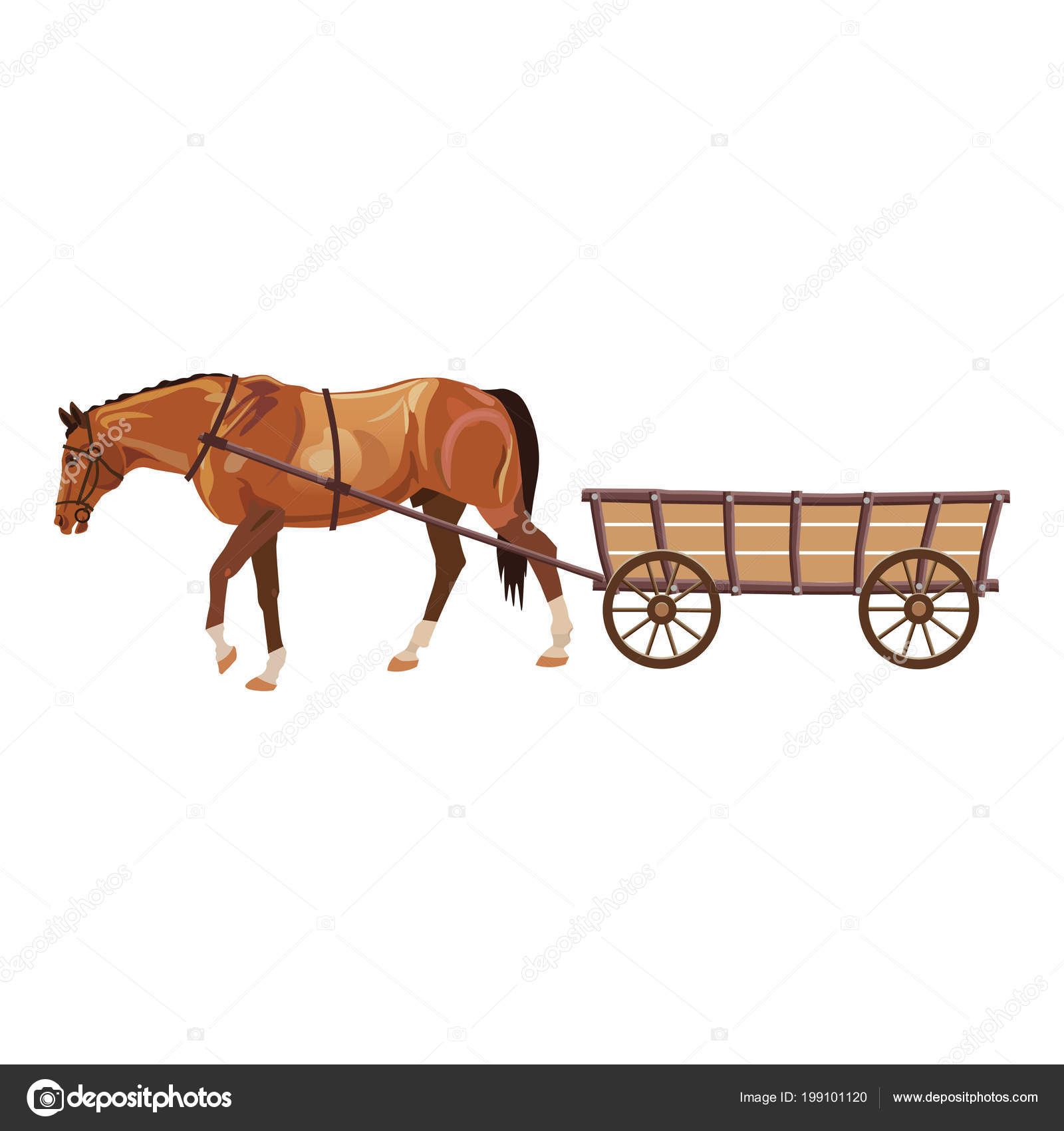 Horse Cart Vector Illustration Isolated White Background Stock Vector by ©newgena 199101120