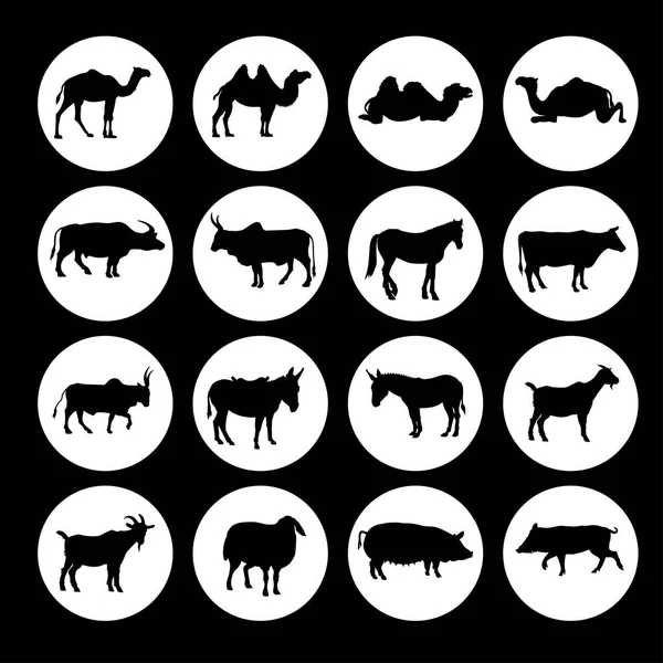 Conjunto Animales Granja Iconos Ilustración Vectorial Aislada Sobre Fondo Blanco — Archivo Imágenes Vectoriales