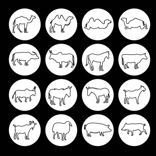 Conjunto Animales Granja Iconos Ilustración Vectorial Aislada Sobre Fondo Blanco — Vector de stock