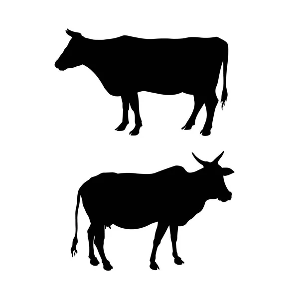 Silhuetas Uma Vaca Permanente Vista Lateral Ilustração Vetorial Isolada Sobre — Vetor de Stock