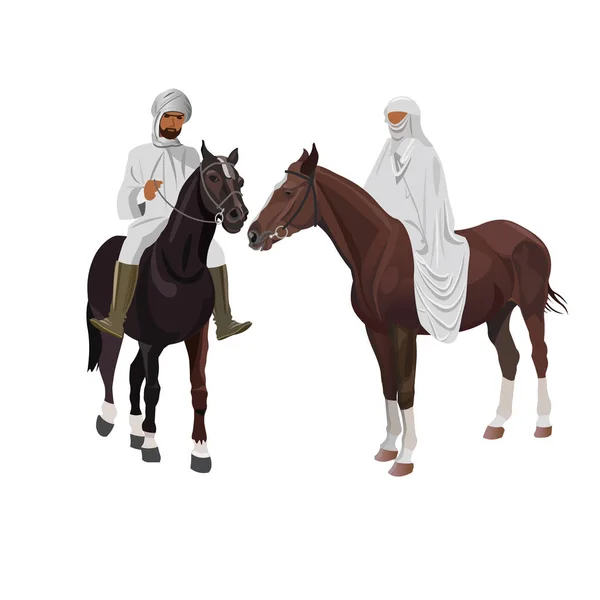 Homme Femme Arabes Cheval Illustration Vectorielle Isolée Sur Fond Blanc — Image vectorielle