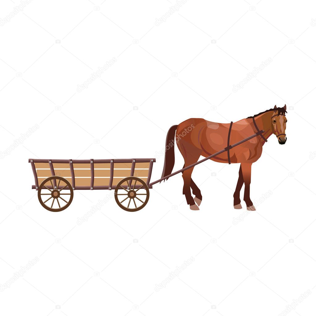 Horse with cart. Vector illustration isolated on white background
