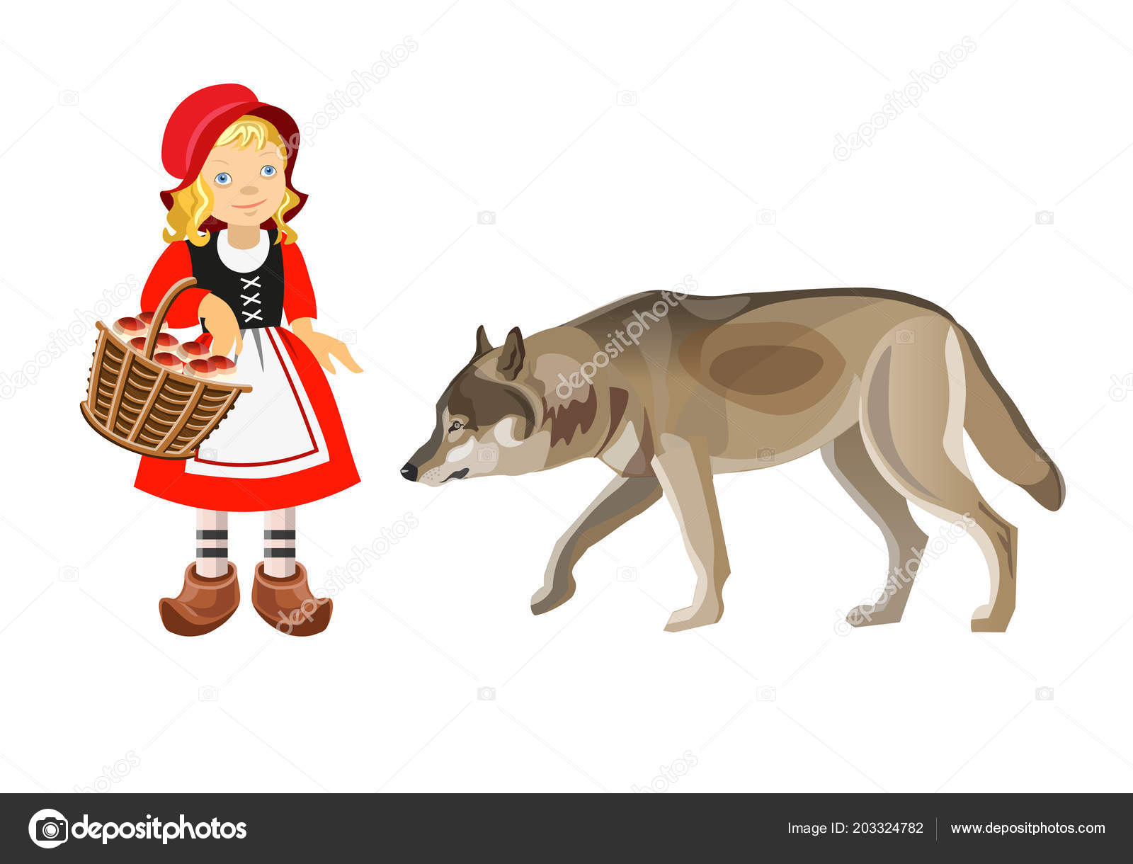 Little Red Riding Hood Gray Wolf Vector Illustration Isolated White Vector Image By C Newgena Vector Stock