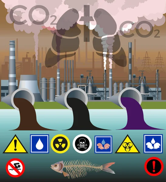 Poluição Ambiental Descarga Águas Residuais Ilustração Vetorial —  Vetores de Stock