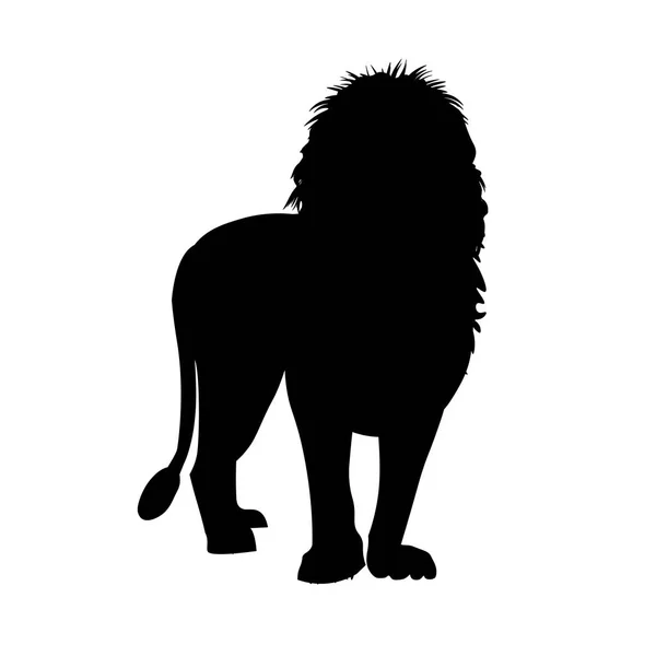 手前に立っているアフリカのライオンのシルエット 白い背景で隔離のベクトル図 — ストックベクタ