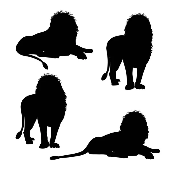 Löwensilhouetten Verschiedenen Posen Vektor Illustration Isoliert Auf Weißem Hintergrund — Stockvektor