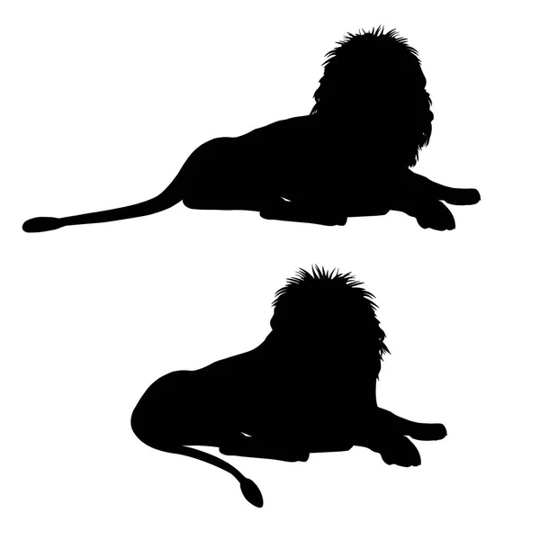 Silhouettes Lying Lion Vector Illustration Isolated White Background — Stock Vector