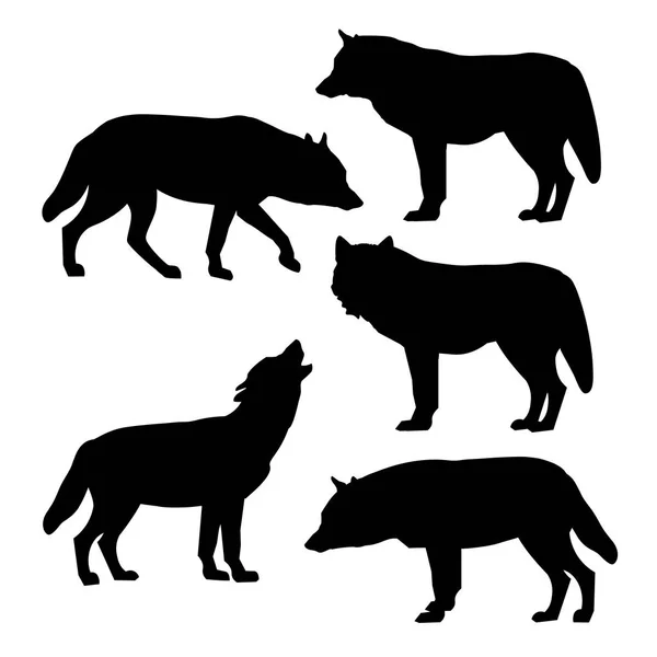 Sada Siluety Šedé Vlky Vektorové Ilustrace Izolované Bílém Pozadí — Stockový vektor