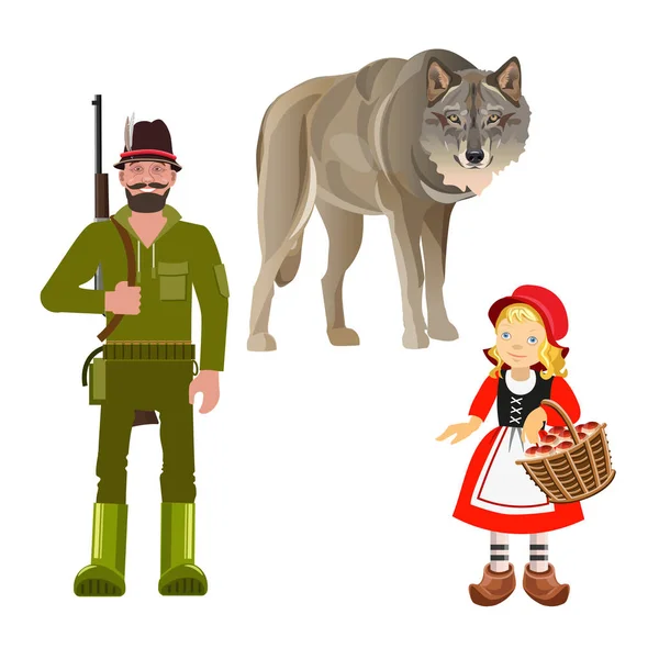 Set Tekens Van Little Red Riding Hood Sprookje Vectorillustratie Geïsoleerd — Stockvector