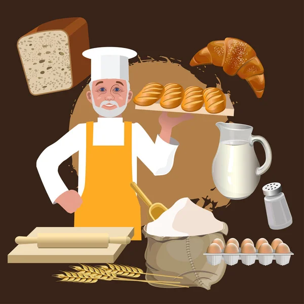 Panadería Con Panadería Utensilios Cocina Ilustración Vectorial Aislada Sobre Fondo — Archivo Imágenes Vectoriales