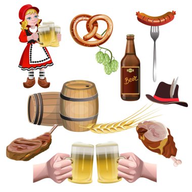 Oktoberfest poster için öğeleri kümesi. Beyaz arka plan üzerinde izole vektör çizim