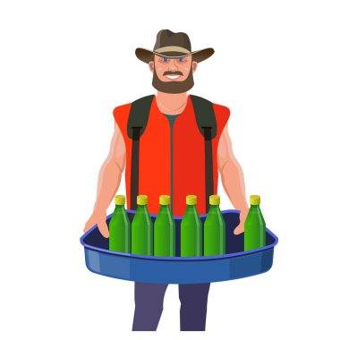 Tepsi otomat ile adam. Beyaz arka plan üzerinde izole vektör çizim