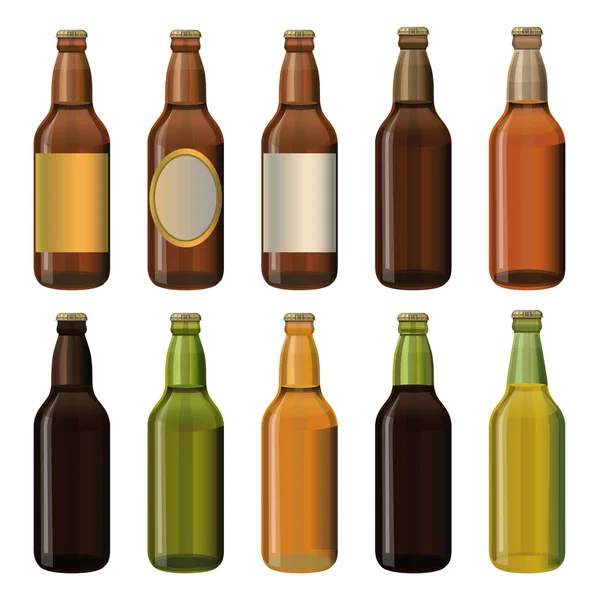 Conjunto Garrafas Diferentes Seladas Cheias Cerveja Ilustração Vetorial Isolada Sobre — Vetor de Stock