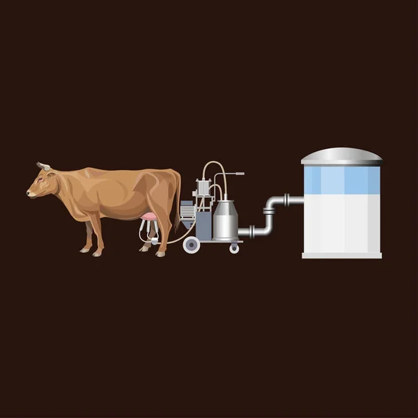 Vaca Máquina Ordenha Automática Ilustração Vetorial Isolada Sobre Fundo Escuro —  Vetores de Stock
