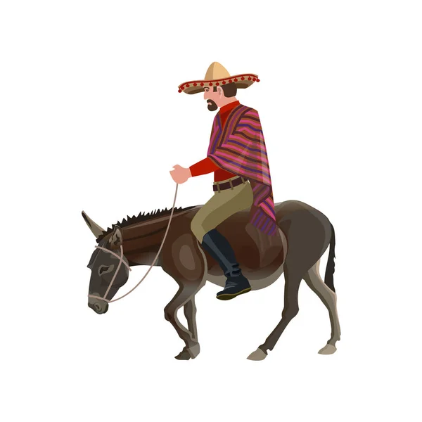 墨西哥人骑着他的驴 在白色背景查出的向量例证 — 图库矢量图片