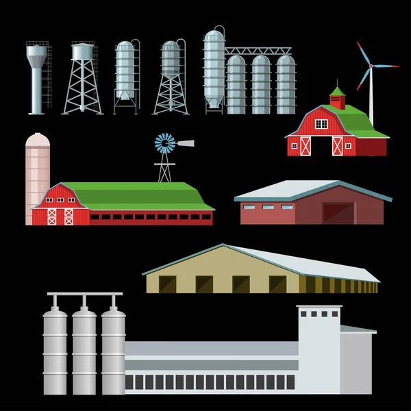 Набір Фермерських Будівель Споруд Векторні Ілюстрації — стоковий вектор