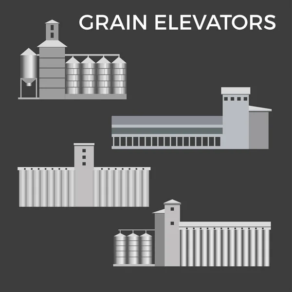 Industrial Buildings Granaries Warehouse Grain Crops Vector Illustration Isolated Dark — Stock Vector