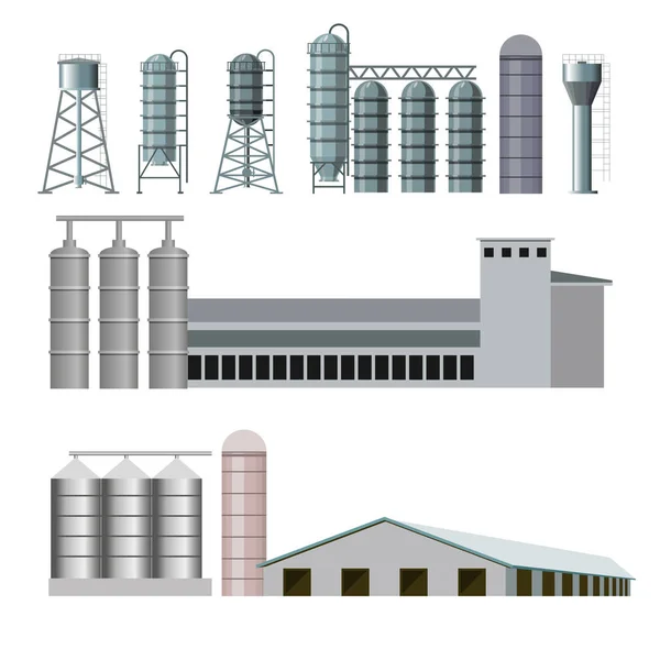Set Farm Buildings Constructions Vector Illustration — Stock Vector