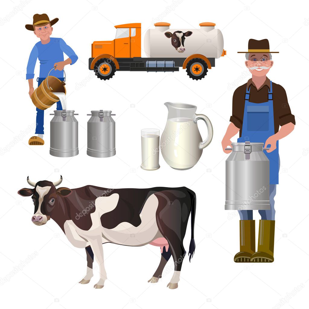 Dairy farm set. Vector illustration isolated on white background