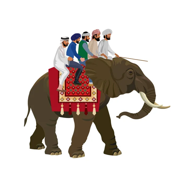 Gente Montando Elefante Ilustración Vectorial Aislada Sobre Fondo Blanco — Archivo Imágenes Vectoriales