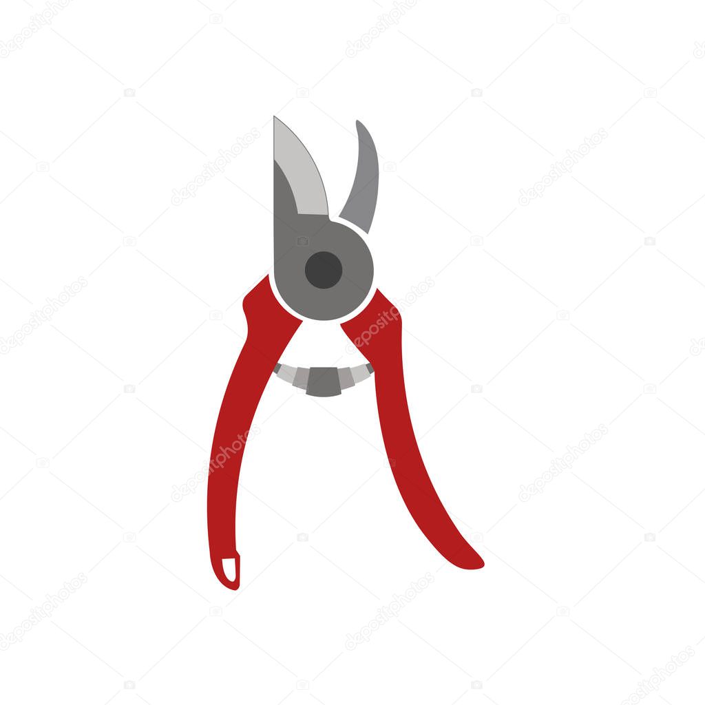 Gardening pruner. Bypass secateur. Vector illustration isolated on white background