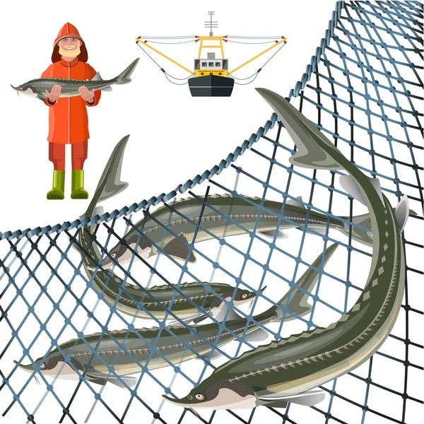 Рыбалка осетровых — стоковый вектор