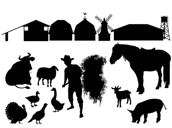 Silhouettes 农场动物 — 图库矢量图片